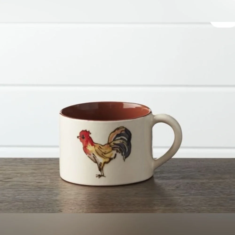 🐓 Crate & Barrel Rooster Mugs – Set of 2 Farmhouse Coffee Cups